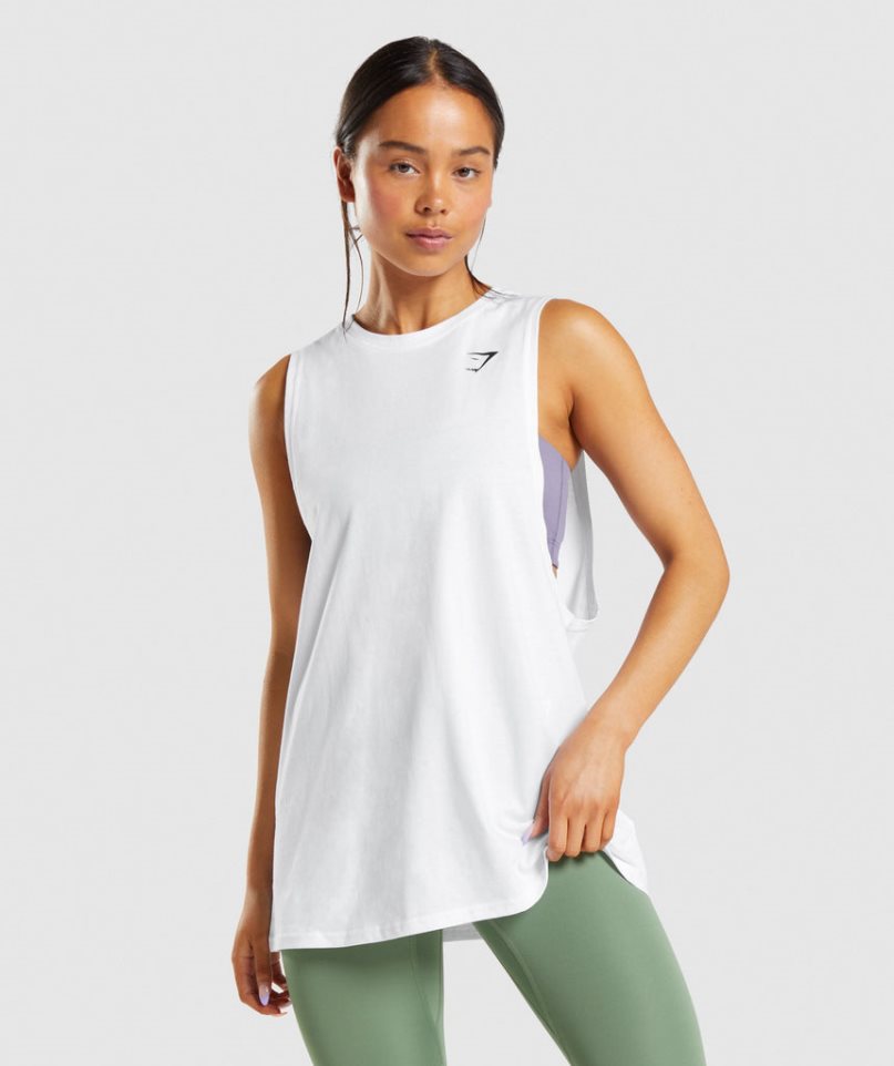 Women\'s Gymshark Training Drop Arm Tanks White | NZ 4IZJCR